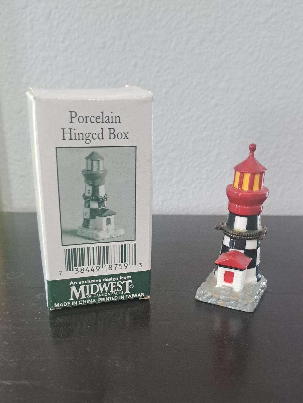 Midwest Of Cannon Falls Red & Black Lighthouse Porcelain Hinged Box